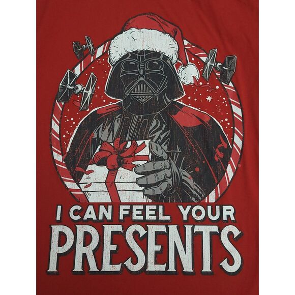 Mad Engine Mens Star Wars Christmas Tee M Red I Can Feel Your Presents Vader - Picture 3 of 6